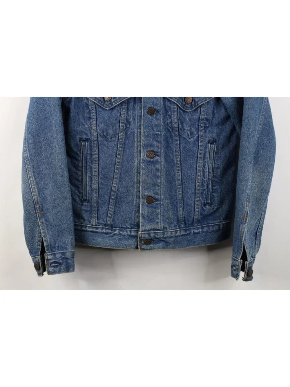 Vintage 80s Levis Mens 34 Distressed Type III Denim Jean Trucker Jacket Blue USA